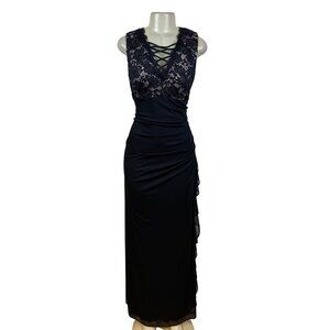 Betsy Adam Lace-Embellished Women's Black Sleeveless Maxi Dress Size 18